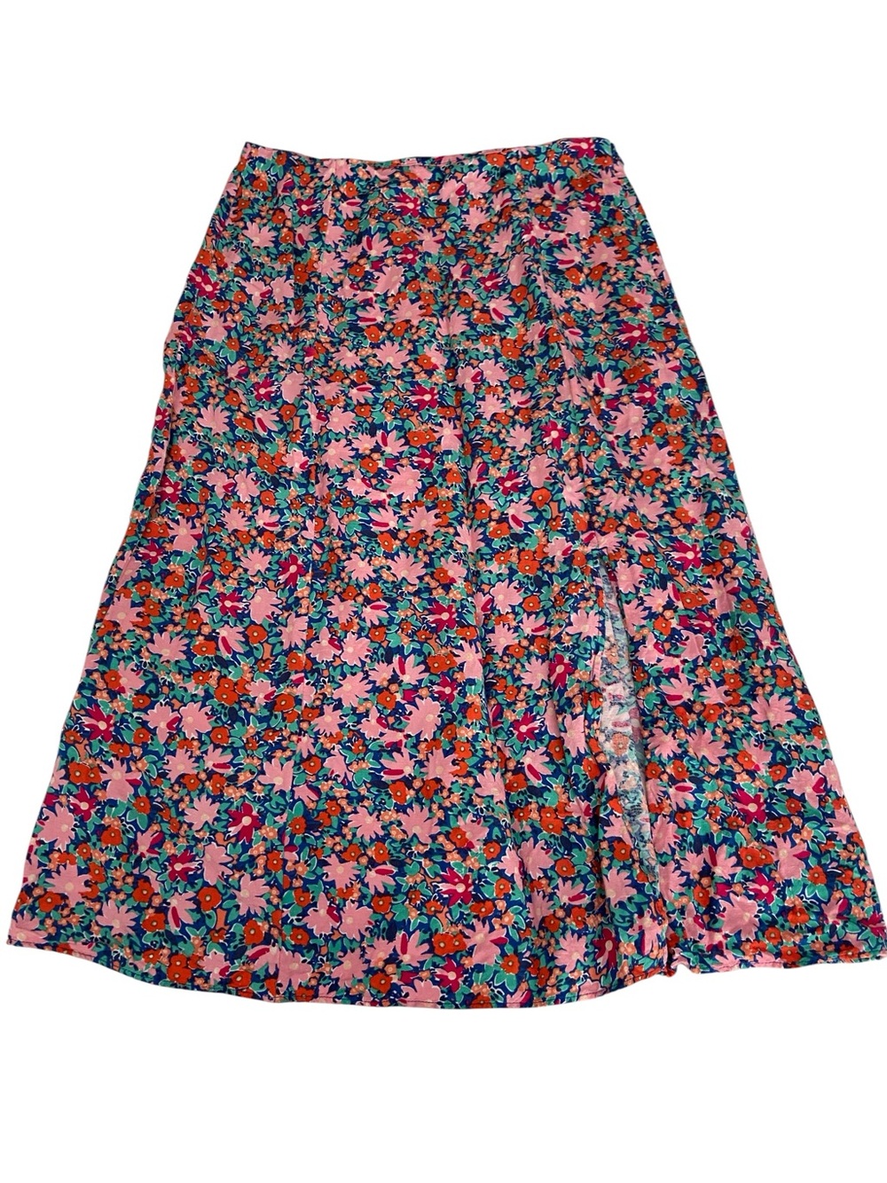LOFT FLORAL LINEN BLEND MIDI SKIRT SIZE 6